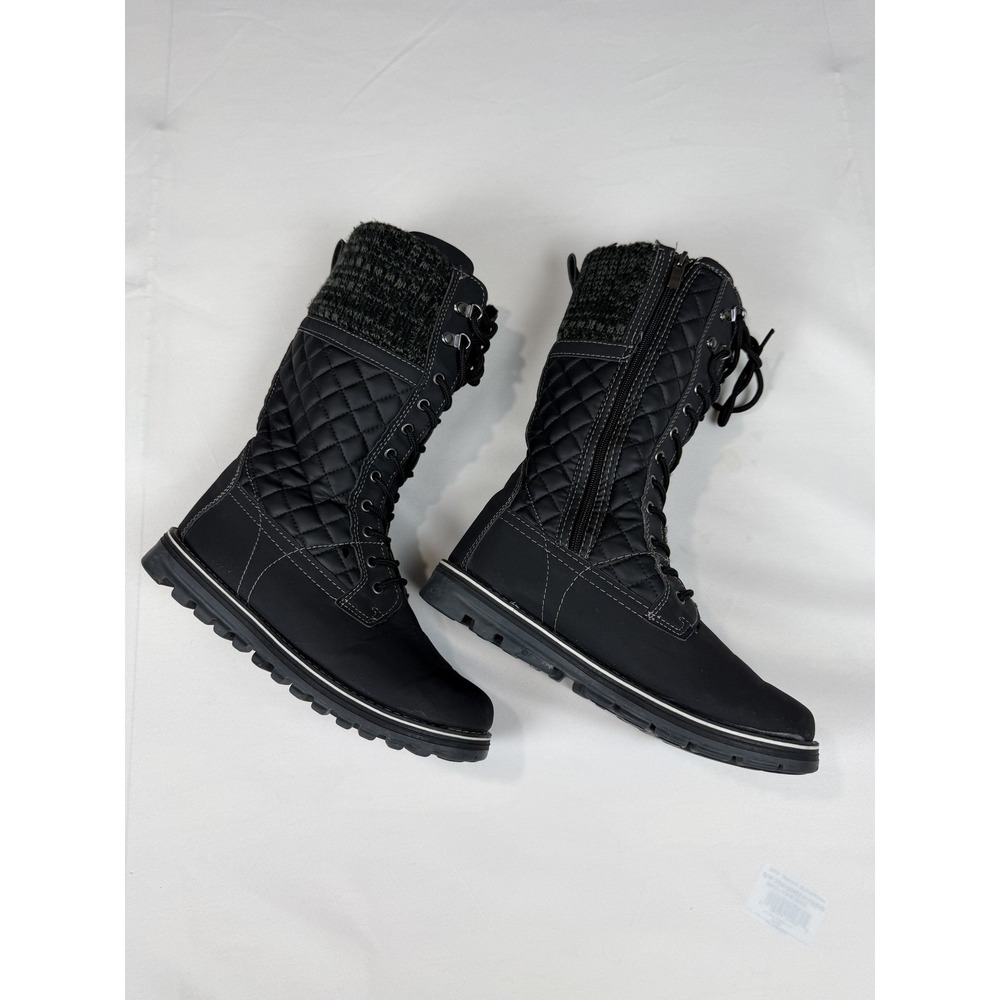 Polar Black Quilted Winter Boots Lace Up Side Zip Faux Fur Trim Womens 10 EU 41